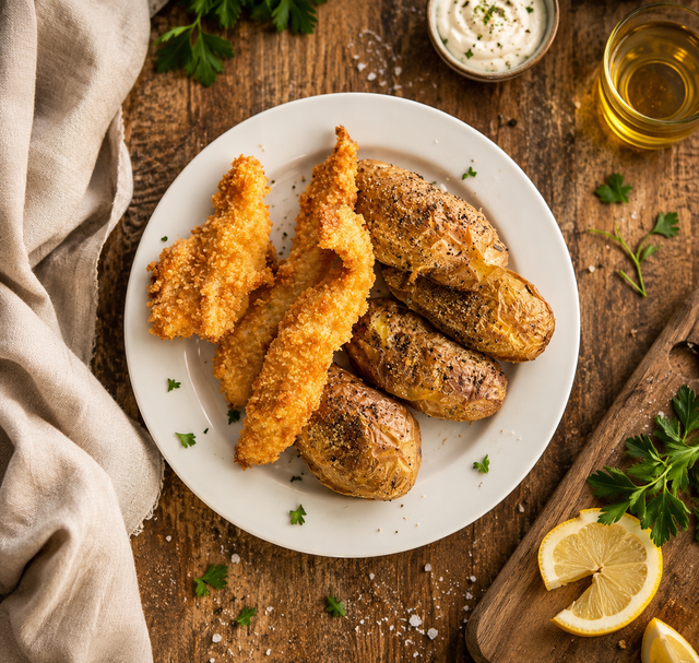 Crispy Fried Chicken mit Ofenkartoffeln